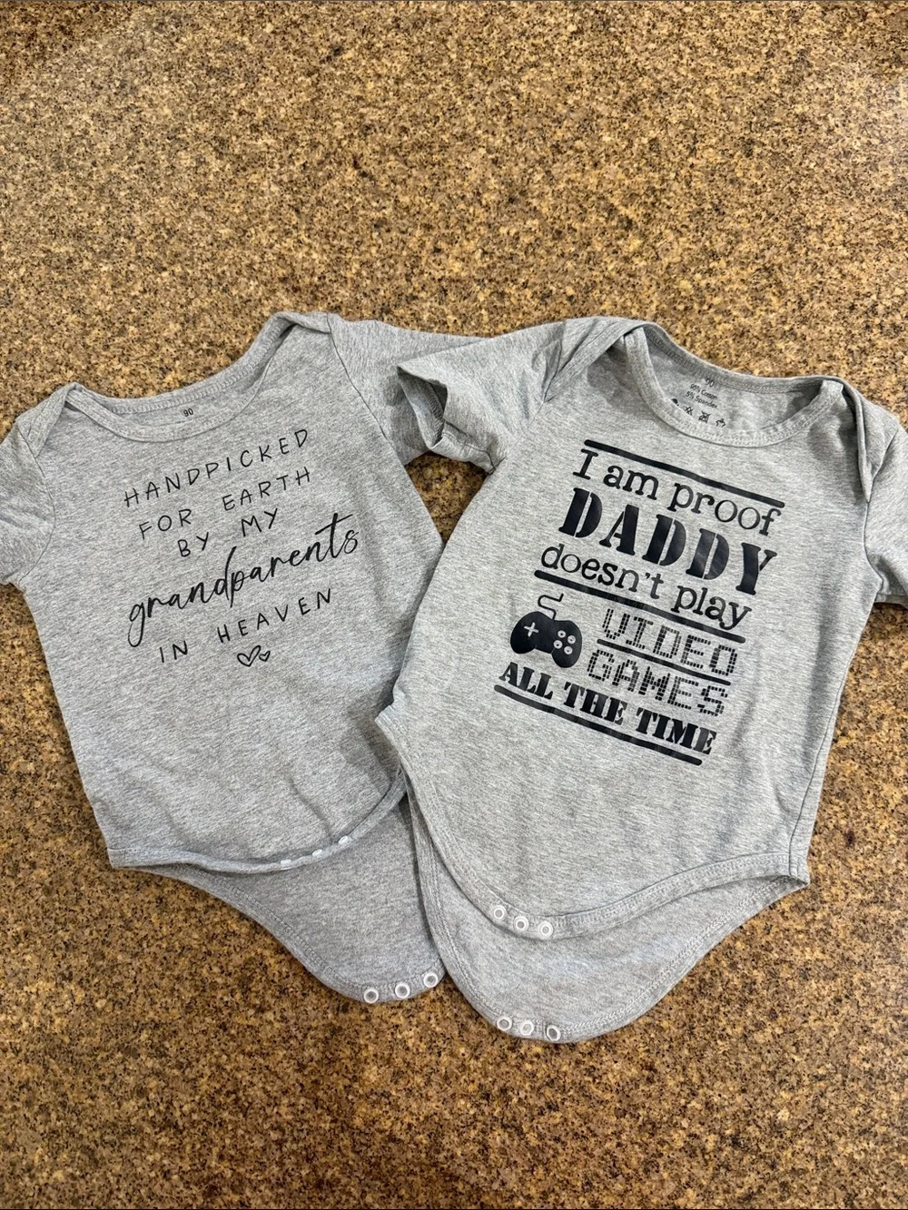 Gray Baby One-Piece Bodysuit with Dad & Grandparents Prints